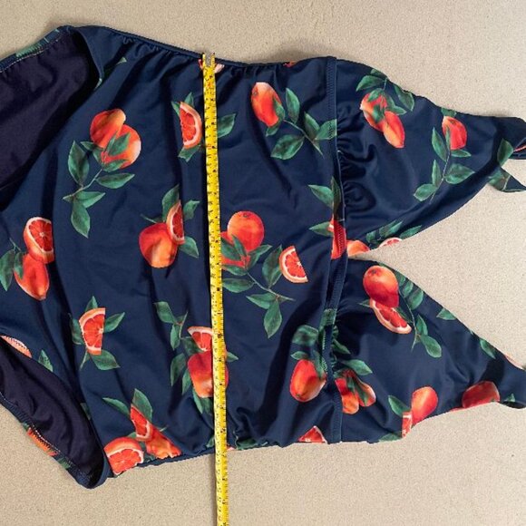 👙👙 COLORFUL CITRUS ORANGE ONE PIECE SWIM SUIT LOW CUT  - NWT - XXL w/ sarong - Picture 4 of 10